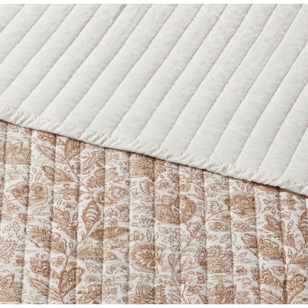 Full/Queen Printed Cotton Voile Tonal Floral Quilt Ivory/Camel - Threshold NEW - Picture 6 of 7